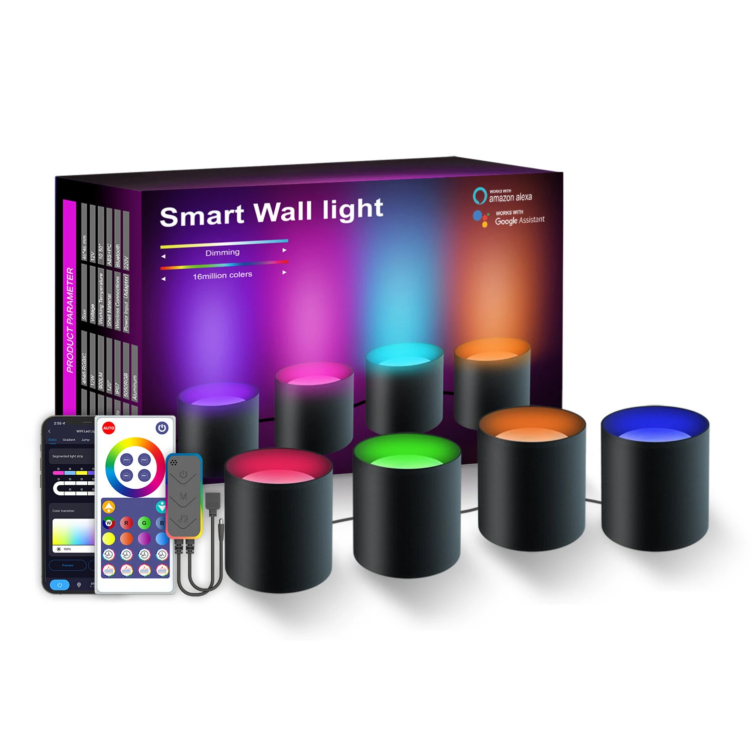 (image for) 4/6 Pack TUYA WIFI Smart Wall Lamp RGB Music Sync LED Modern Decor Downlight Simple Wall Light Work With Alexa Google Assistant