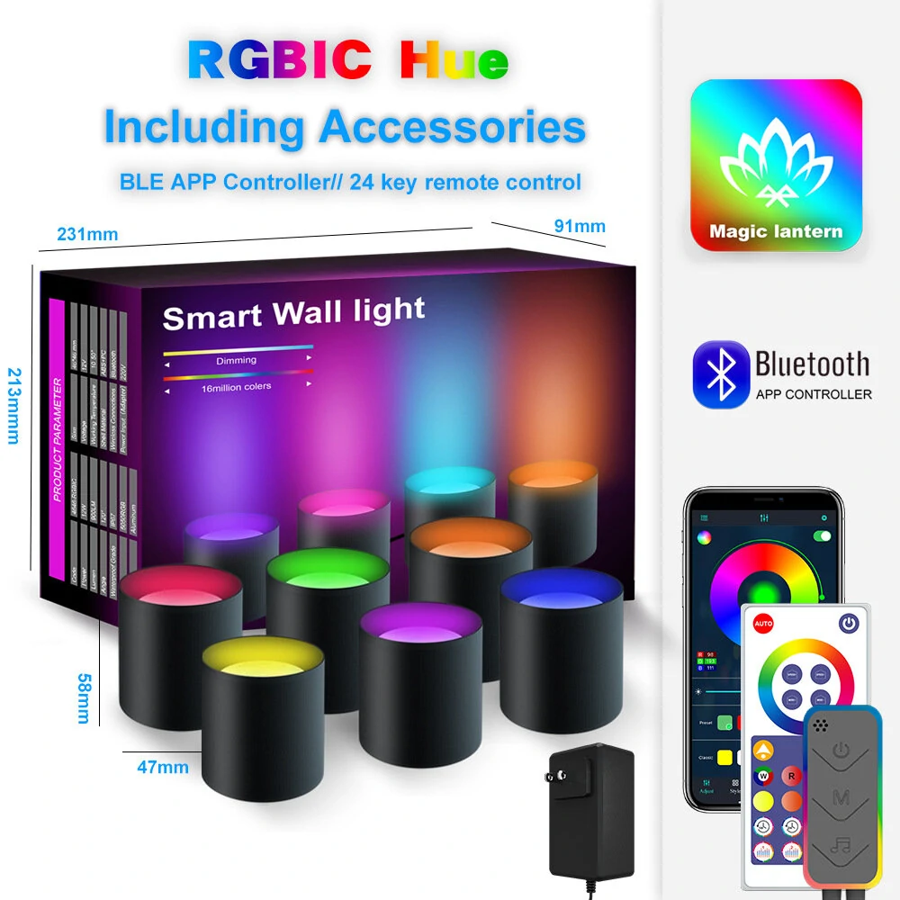 (image for) 4/6 Pack TUYA WIFI Smart Wall Lamp RGB Music Sync LED Modern Decor Downlight Simple Wall Light Work With Alexa Google Assistant