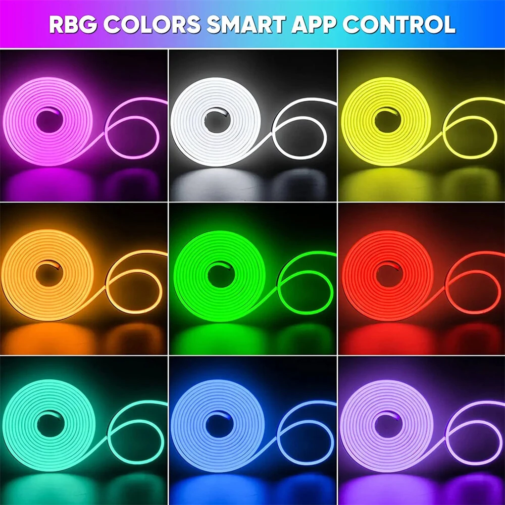 (image for) 5m 10m Smart Neon Strip RGB LED Neon Light Strip Kit IP67 Waterproof 24V 12W/M Ra92 Flexible LED Strip APP & Remote Control