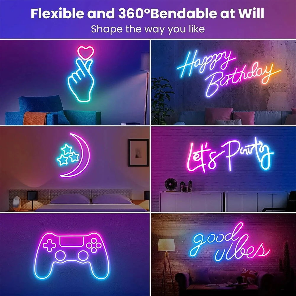 (image for) 5m 10m Smart Neon Strip RGB LED Neon Light Strip Kit IP67 Waterproof 24V 12W/M Ra92 Flexible LED Strip APP & Remote Control
