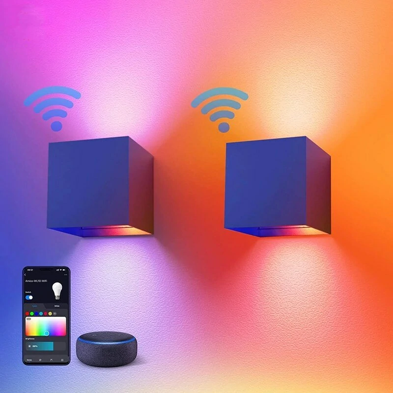 (image for) 9W Tuya WIFI Smart RGB LED Wall Lamp Outdoor Waterproof Cube RGBW APP Dimming Exterior Wall Light Atmosphere Washer Light