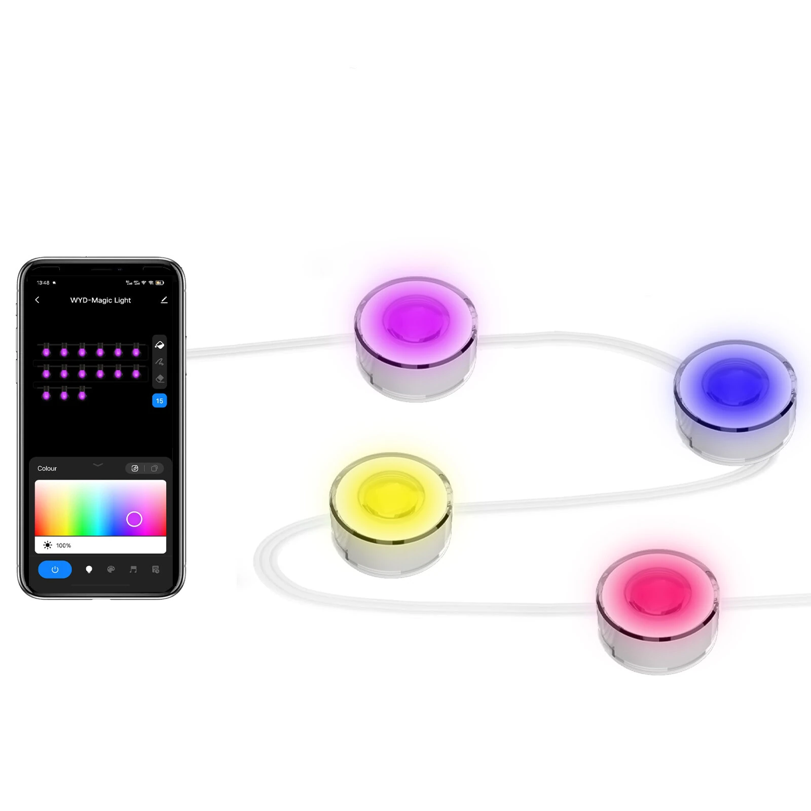 (image for) BLITZWILL Smart Outdoor Eaves Light 14.5m LED String Music Sync Works With Alexa & Google Assistant Waterproof for Halloween & Christmas Decorations