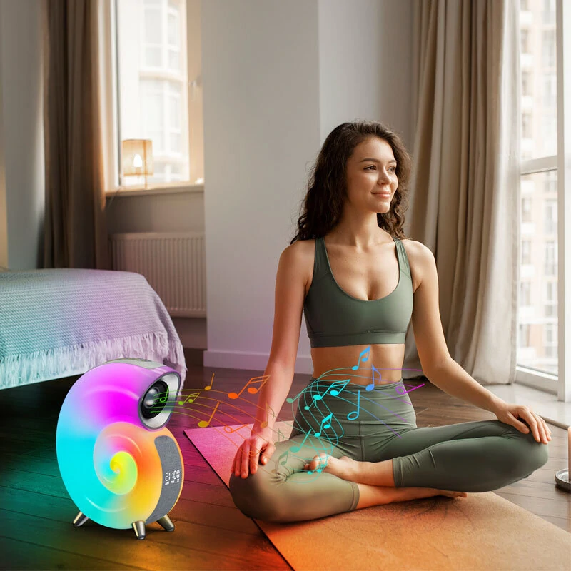 (image for) Conch RGB LED Night Light Wake Up Lamp Sleep Light Smart Atmosphere Lamp Blue Tooth Clock Alarm speaker with Stereo BT Speaker