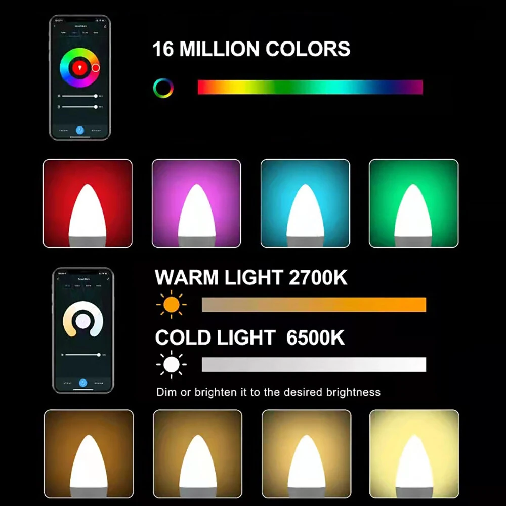 (image for) LIXINCORDA E14 Smart Bulb Tuya Wifi Candle Lamp APP Remote Control LED Bulb WiFi 2.4GHz Supports Alexa Google Assistant Voice Control