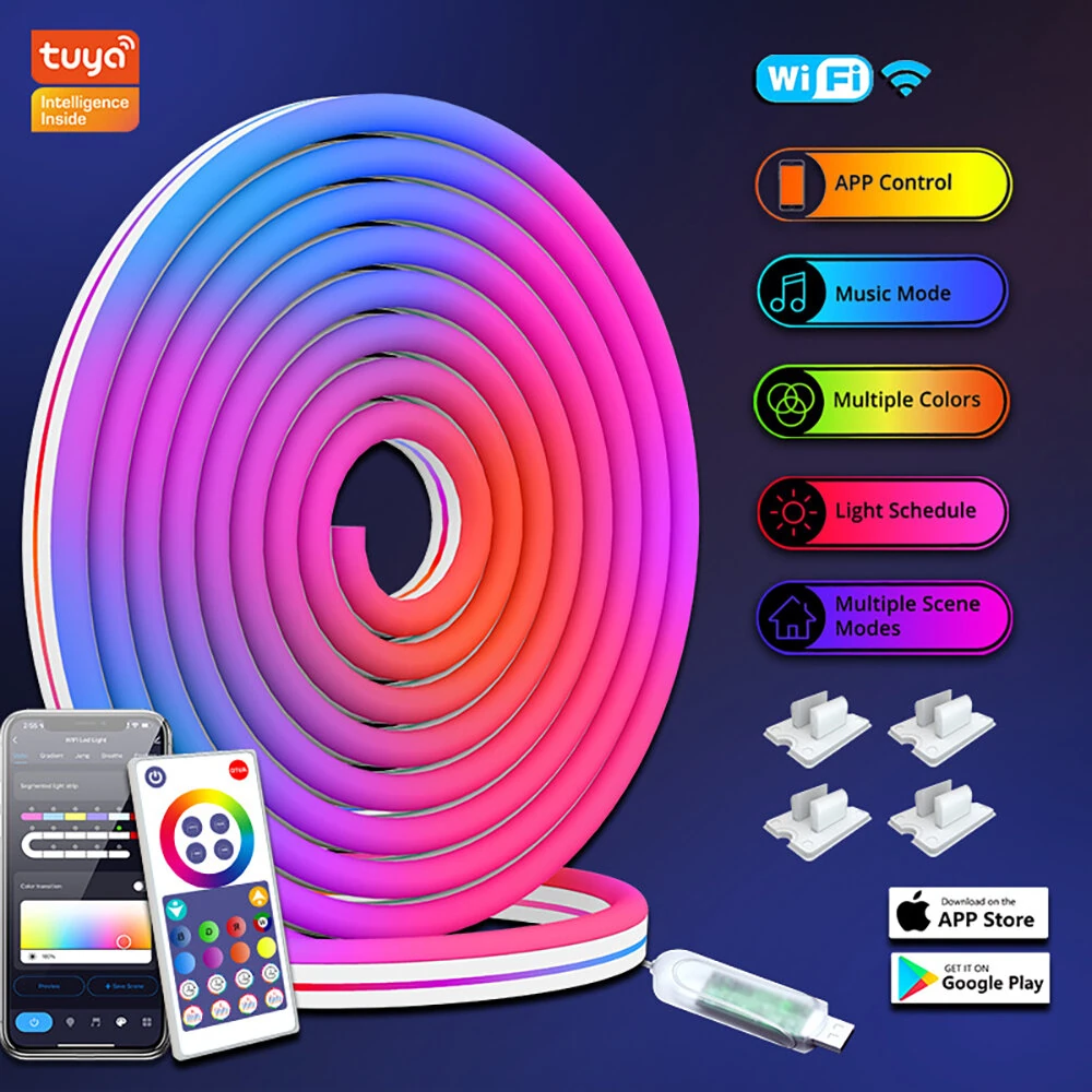 (image for) LIXINCORDA Smart LED RGB Neon Strip Lights Bluetooth Color Changing Lights LED Silicone Neon Strip Lights WiFi+Bluetooth APP Control Light Strips