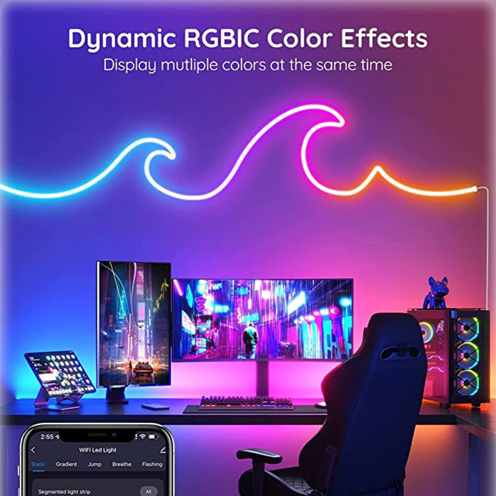 (image for) LIXINCORDA Smart LED RGB Neon Strip Lights Bluetooth Color Changing Lights LED Silicone Neon Strip Lights WiFi+Bluetooth APP Control Light Strips