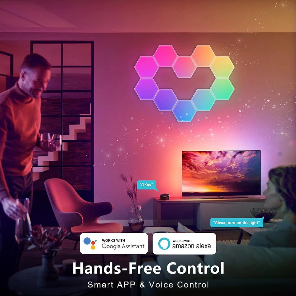 (image for) LIXINCORDA Smart RGBIC Hexagonal LED Light Panels Music Sync APP/Remote/Voice Control With Alexa Google