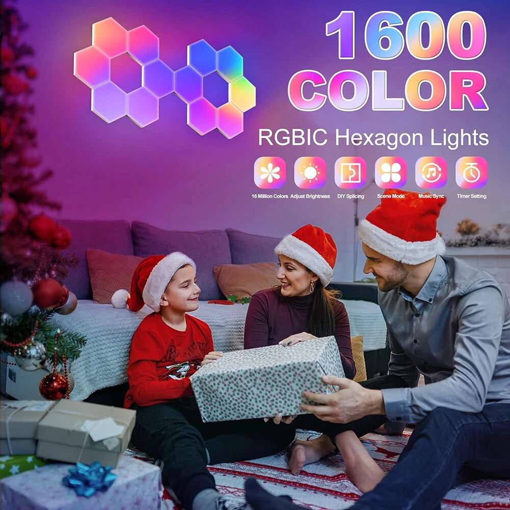 (image for) LIXINCORDA Smart RGBIC Hexagonal LED Light Panels Music Sync APP/Remote/Voice Control With Alexa Google