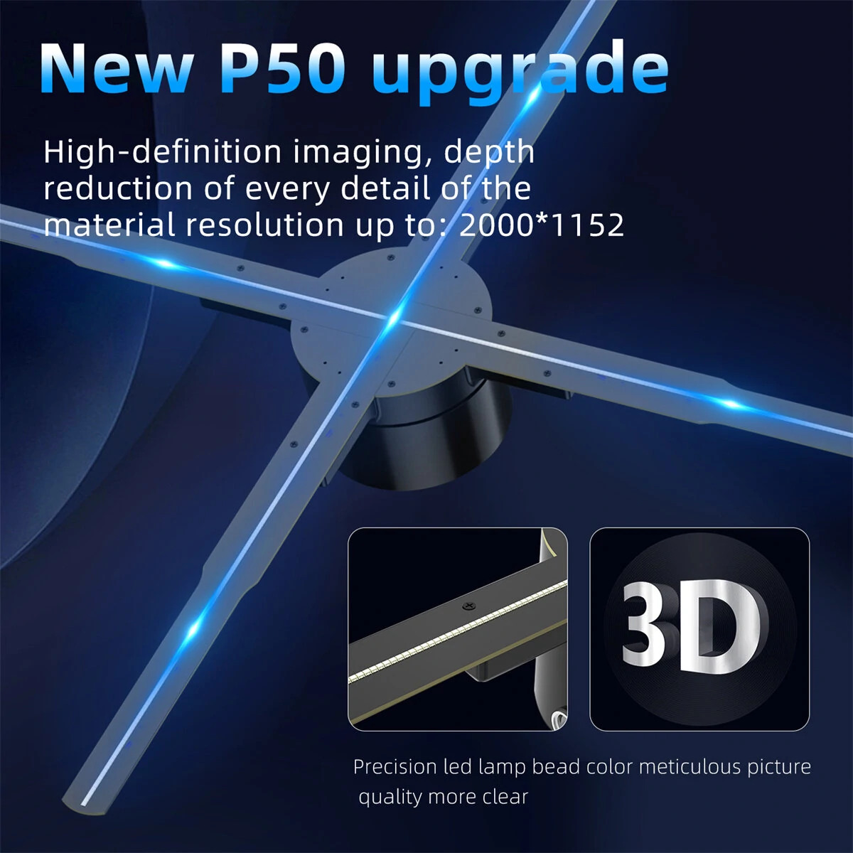 (image for) P50 Wifi Holographic Fan 3D Advertising Machine 576 LED Sign Neon Smart HD Player Support Video Picture Logo Holographic Light EU Plug