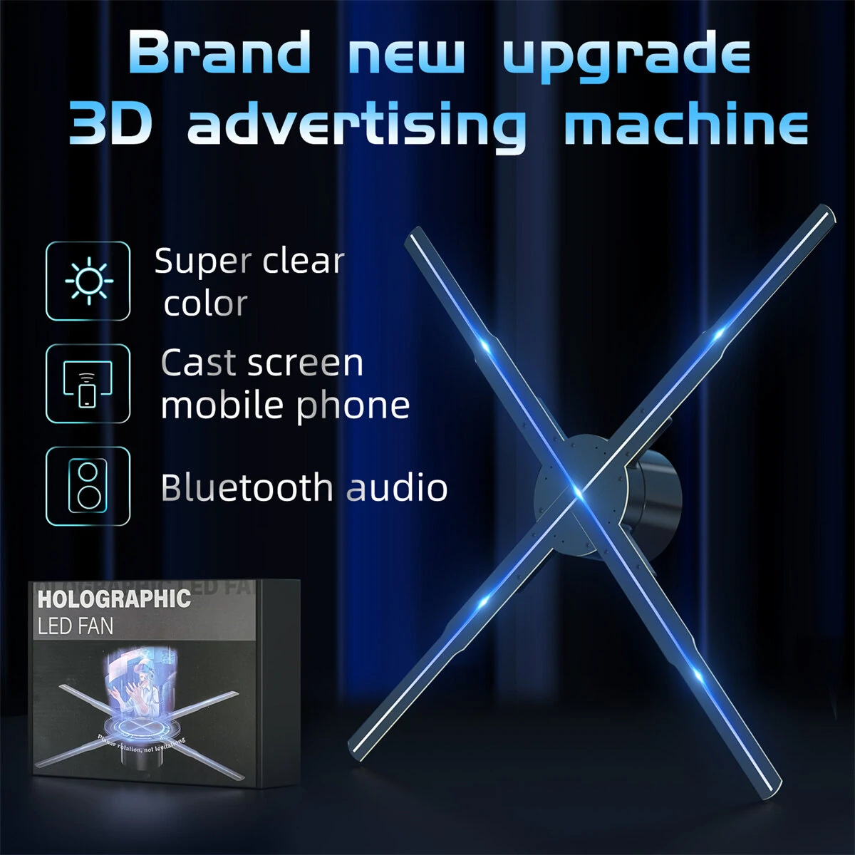 (image for) P50 Wifi Holographic Fan 3D Advertising Machine 576 LED Sign Neon Smart HD Player Support Video Picture Logo Holographic Light EU Plug