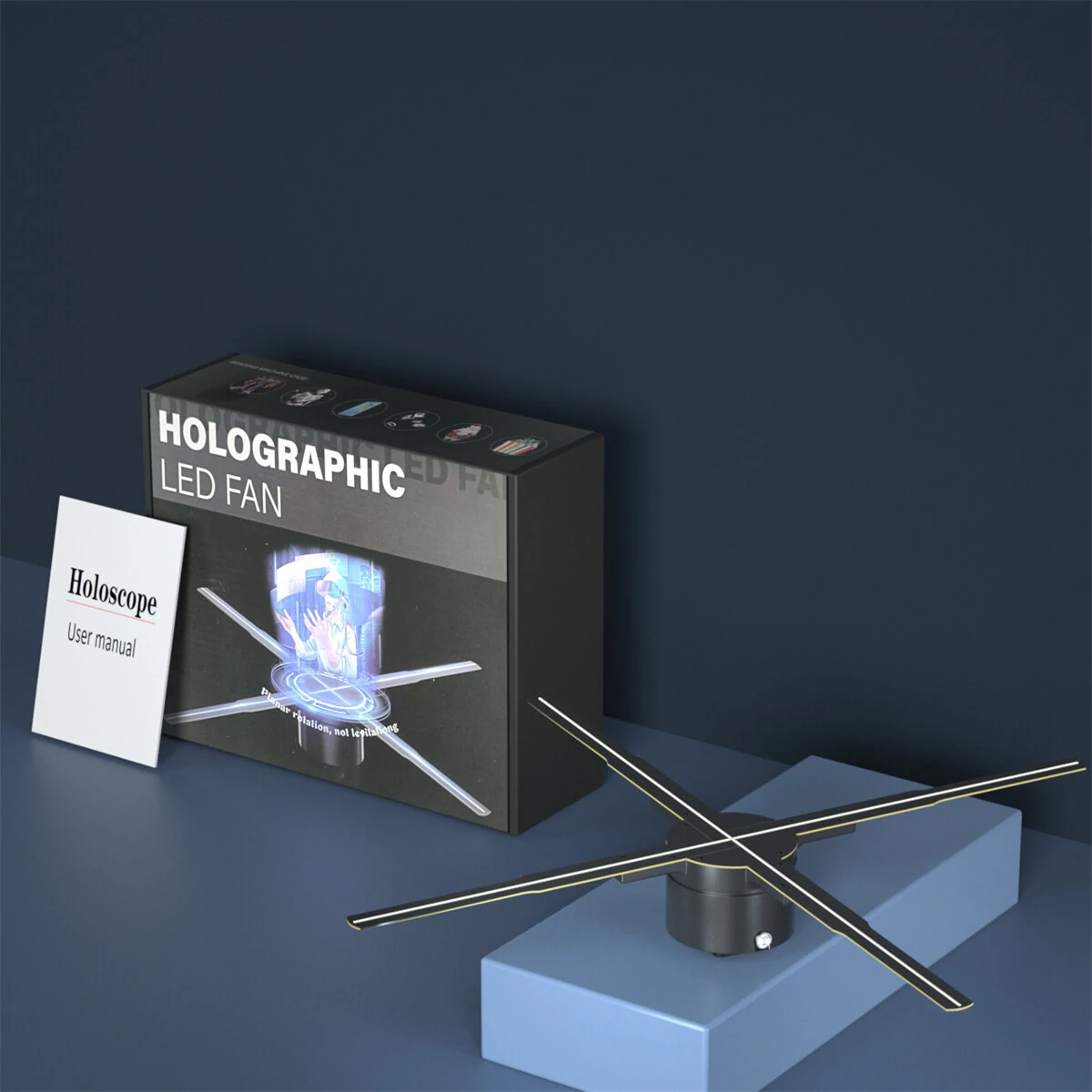 (image for) P50 Wifi Holographic Fan 3D Advertising Machine 576 LED Sign Neon Smart HD Player Support Video Picture Logo Holographic Light EU Plug