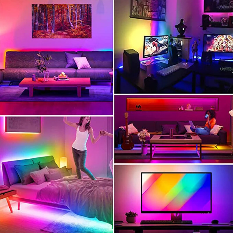(image for) RGB LED Strip Kit 5050 Bluetooth Remote Control 5V 30 LEDs/m Adhesive Flexible Cuttable Strip Lights IP20 for Home Decor 1m 2m 5m 10m